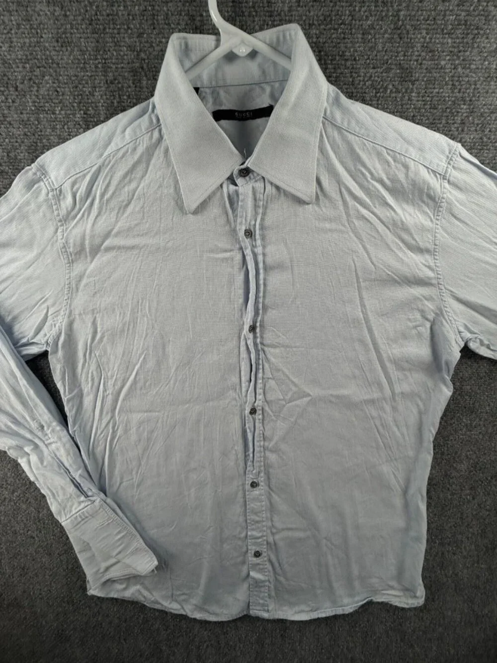 Gucci Blue French Cuff Long Sleeve Button Up Shirt Italy Size 16 Cotton Point